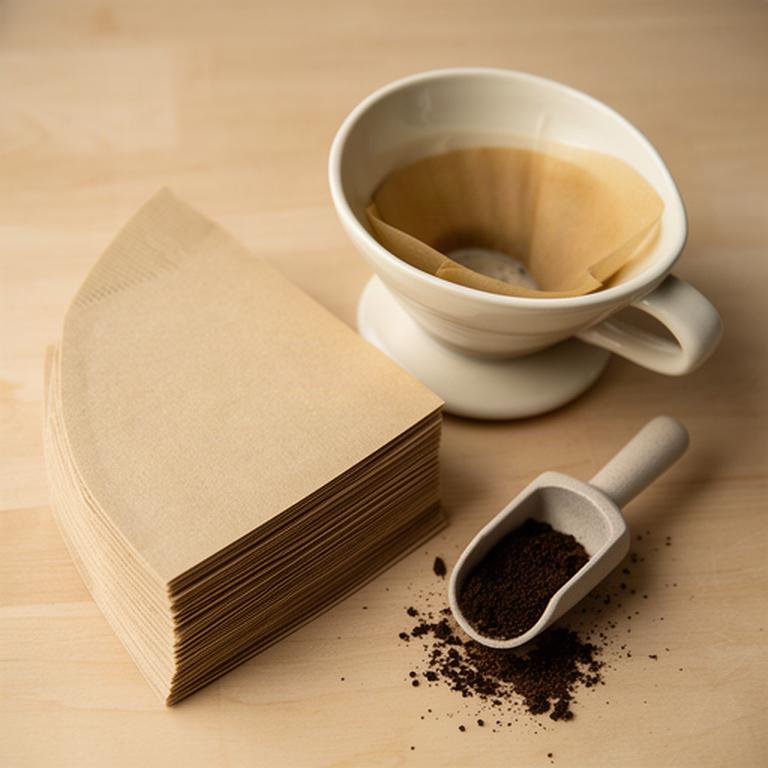 Stapel brauner Papierfilter neben einem offenen Handfilter