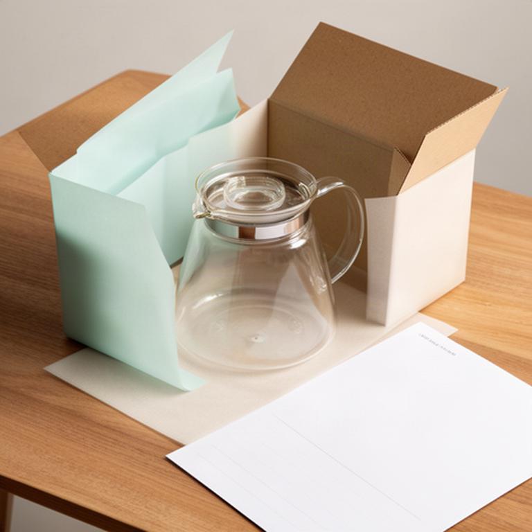 Unbenutzte Kaffeekanne und Verpackung für eine mögliche Rückgabe