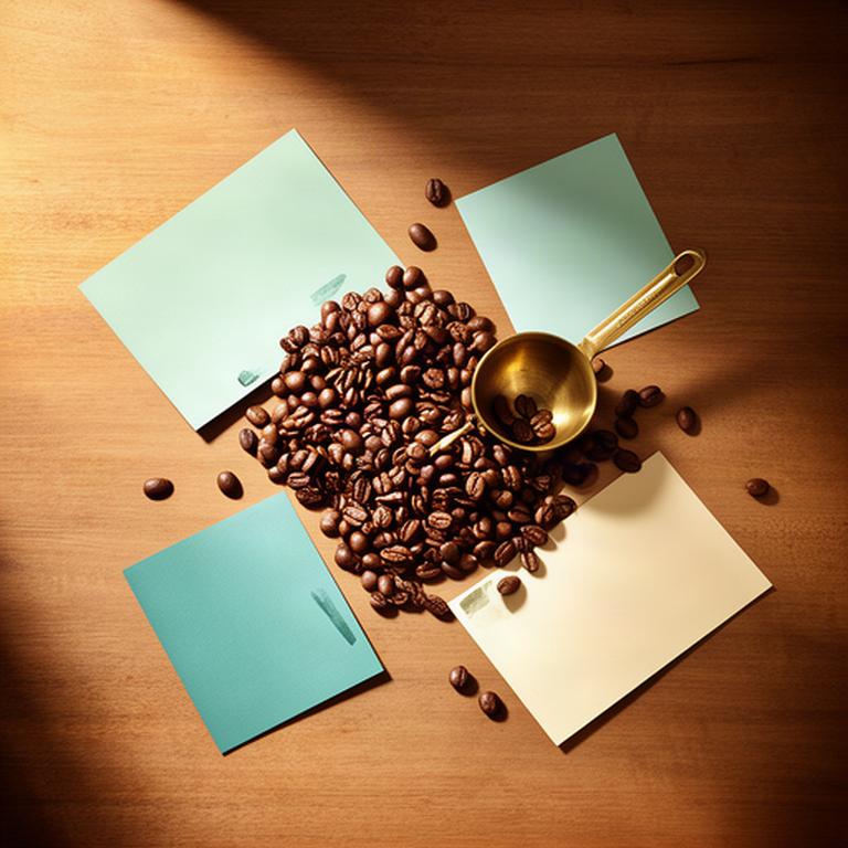 Kaffeebohnen, Messlöffel und Notizen zur sorgfältigen Bearbeitung einer Anfrage