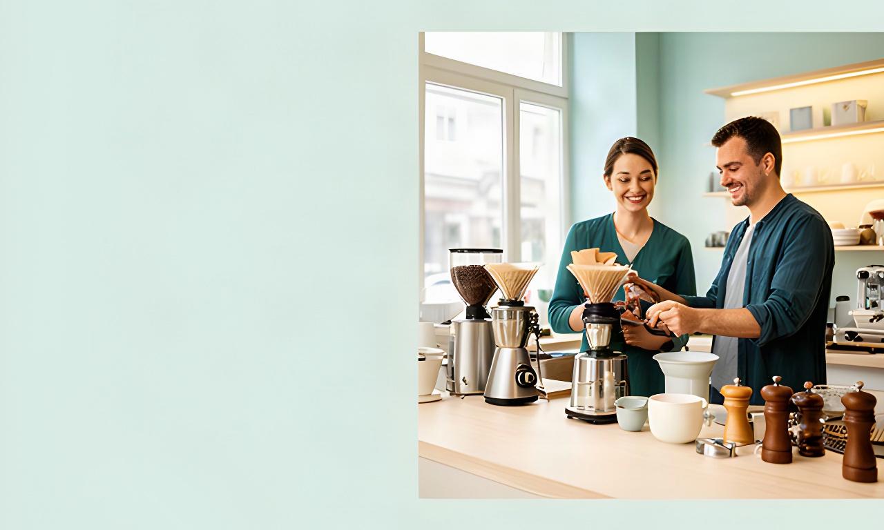 Beratung zu Kaffeemühlen und Brühzubehör an einer hellen Ladentheke in Graubünden